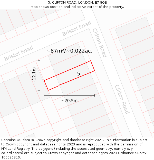 5, CLIFTON ROAD, LONDON, E7 8QE: Plot and title map