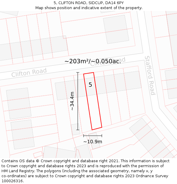 5, CLIFTON ROAD, SIDCUP, DA14 6PY: Plot and title map