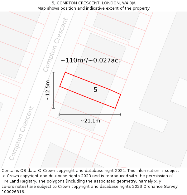 5, COMPTON CRESCENT, LONDON, W4 3JA: Plot and title map