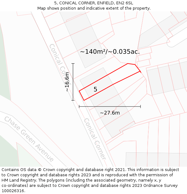 5, CONICAL CORNER, ENFIELD, EN2 6SL: Plot and title map
