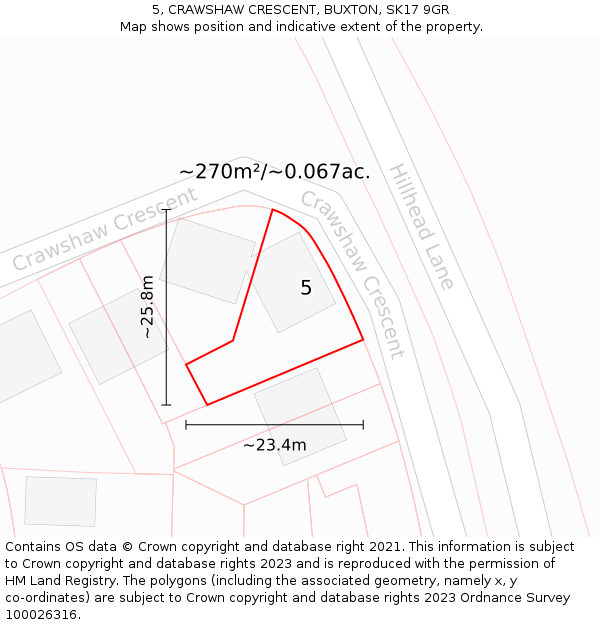 5, CRAWSHAW CRESCENT, BUXTON, SK17 9GR: Plot and title map
