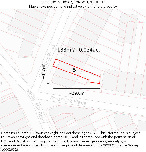 5, CRESCENT ROAD, LONDON, SE18 7BL: Plot and title map