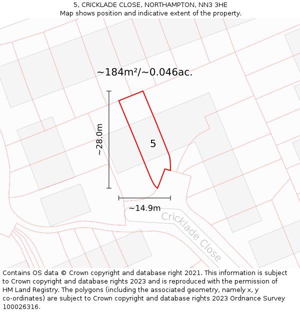 5, CRICKLADE CLOSE, NORTHAMPTON, NN3 3HE: Plot and title map