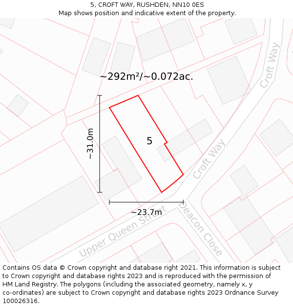 5, CROFT WAY, RUSHDEN, NN10 0ES: Plot and title map