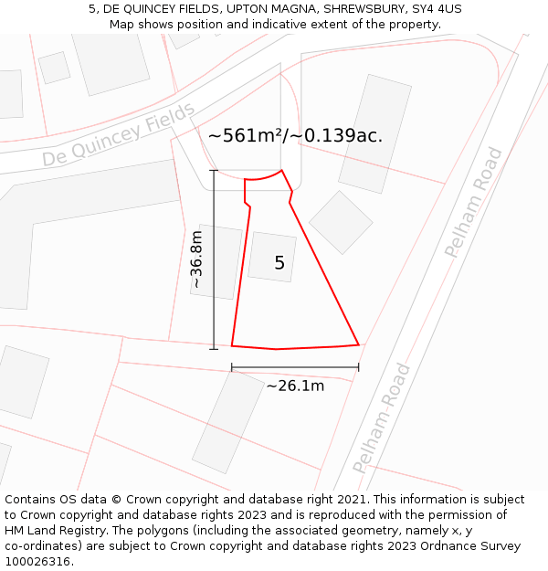 5, DE QUINCEY FIELDS, UPTON MAGNA, SHREWSBURY, SY4 4US: Plot and title map