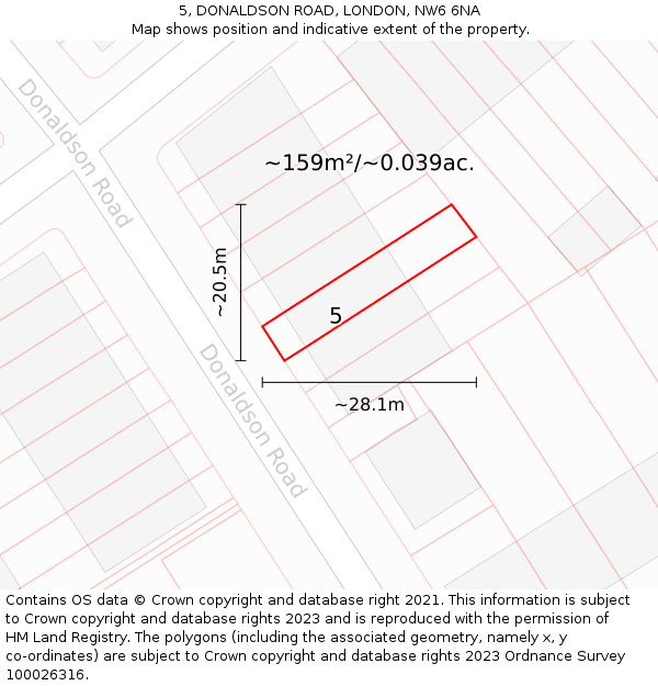 5, DONALDSON ROAD, LONDON, NW6 6NA: Plot and title map