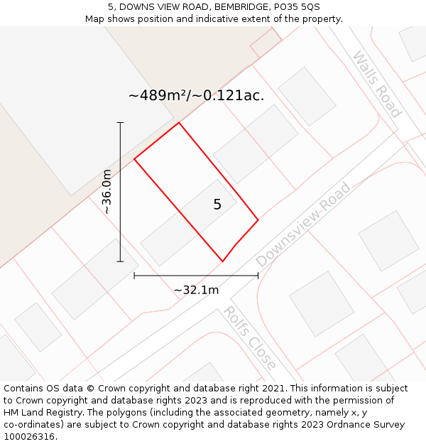 5, DOWNS VIEW ROAD, BEMBRIDGE, PO35 5QS: Plot and title map