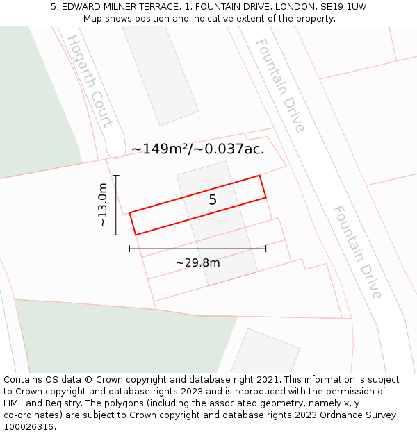 5, EDWARD MILNER TERRACE, 1, FOUNTAIN DRIVE, LONDON, SE19 1UW: Plot and title map