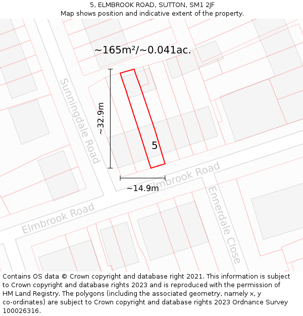 5, ELMBROOK ROAD, SUTTON, SM1 2JF: Plot and title map