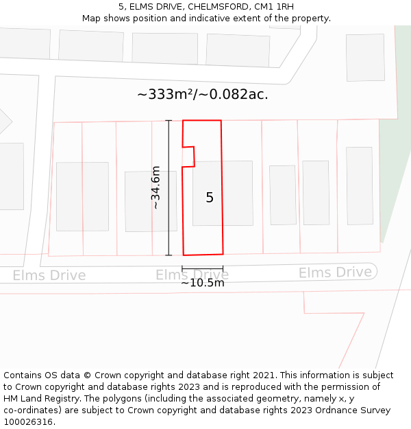 5, ELMS DRIVE, CHELMSFORD, CM1 1RH: Plot and title map