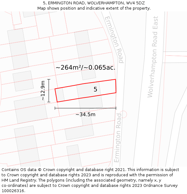 5, ERMINGTON ROAD, WOLVERHAMPTON, WV4 5DZ: Plot and title map