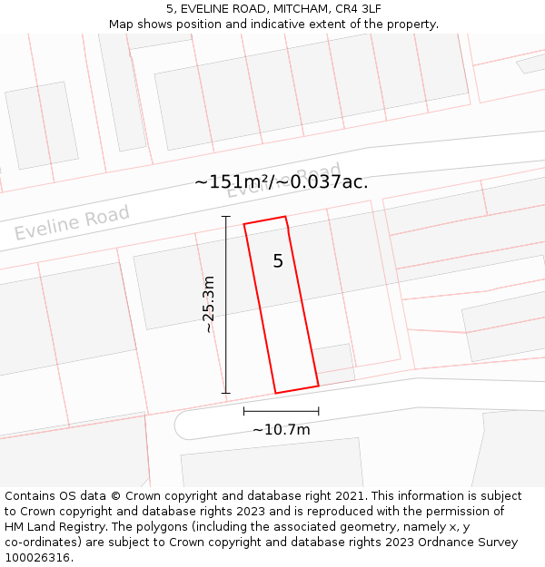 5, EVELINE ROAD, MITCHAM, CR4 3LF: Plot and title map