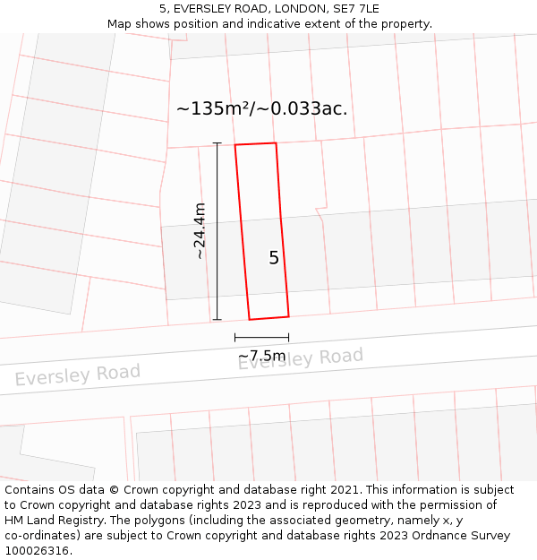 5, EVERSLEY ROAD, LONDON, SE7 7LE: Plot and title map
