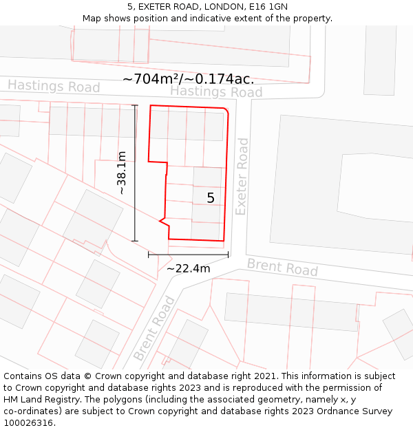 5, EXETER ROAD, LONDON, E16 1GN: Plot and title map