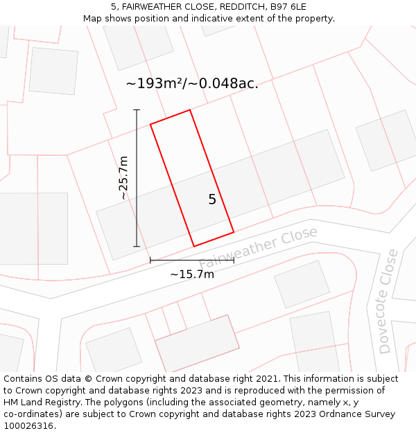 5, FAIRWEATHER CLOSE, REDDITCH, B97 6LE: Plot and title map