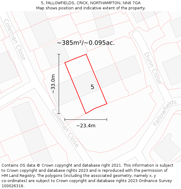 5, FALLOWFIELDS, CRICK, NORTHAMPTON, NN6 7GA: Plot and title map