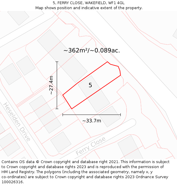 5, FERRY CLOSE, WAKEFIELD, WF1 4GL: Plot and title map