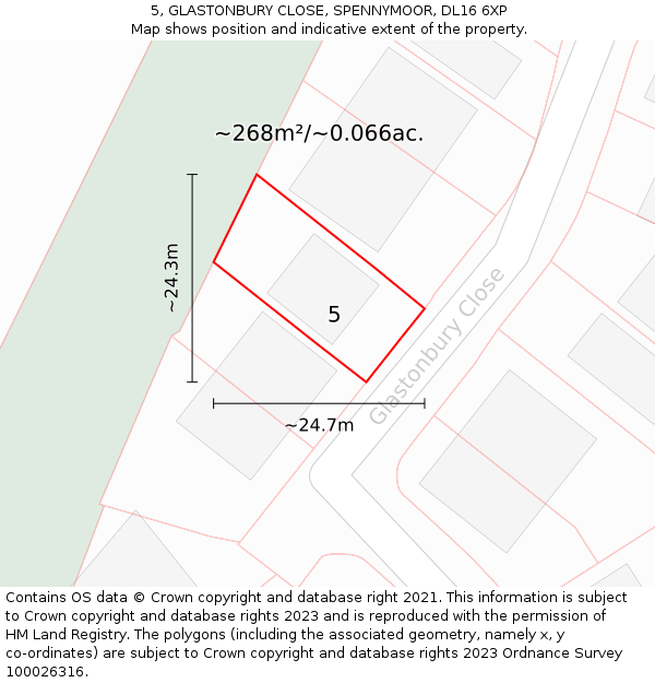 5, GLASTONBURY CLOSE, SPENNYMOOR, DL16 6XP: Plot and title map