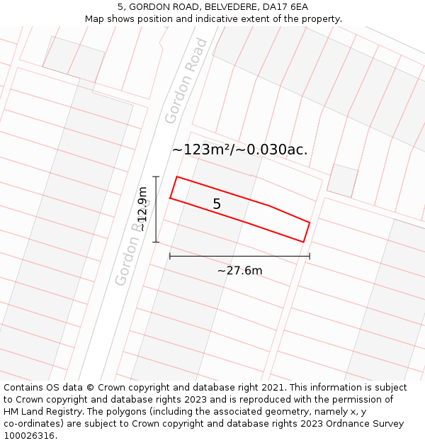 5, GORDON ROAD, BELVEDERE, DA17 6EA: Plot and title map
