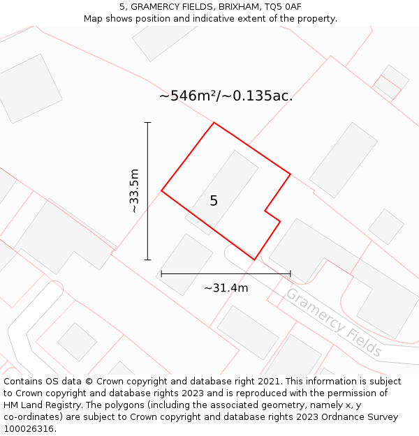 5, GRAMERCY FIELDS, BRIXHAM, TQ5 0AF: Plot and title map