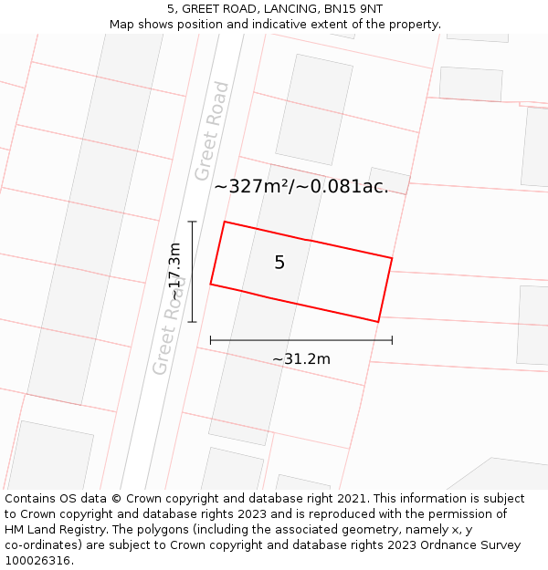 5, GREET ROAD, LANCING, BN15 9NT: Plot and title map