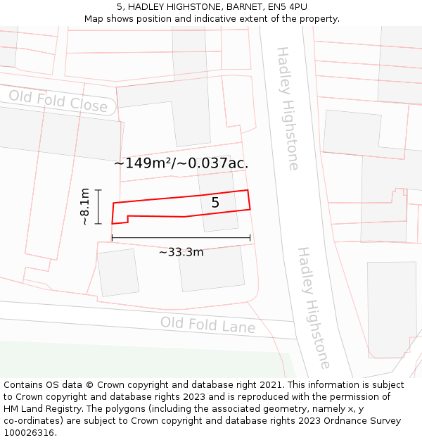 5, HADLEY HIGHSTONE, BARNET, EN5 4PU: Plot and title map