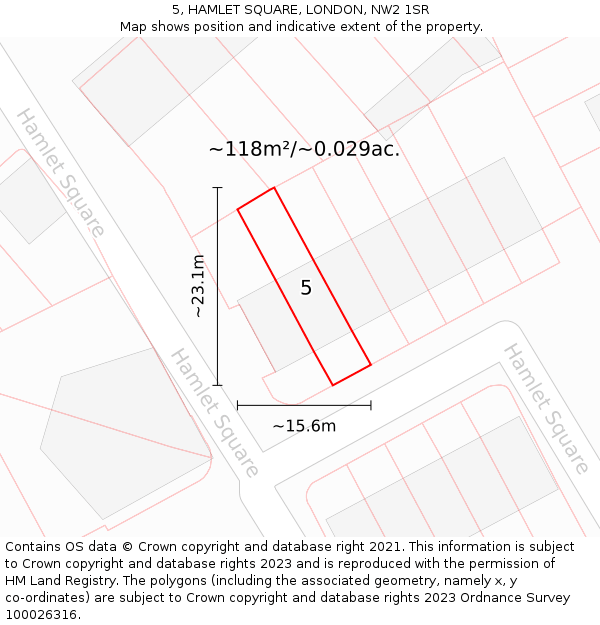 5, HAMLET SQUARE, LONDON, NW2 1SR: Plot and title map