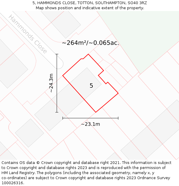 5, HAMMONDS CLOSE, TOTTON, SOUTHAMPTON, SO40 3RZ: Plot and title map