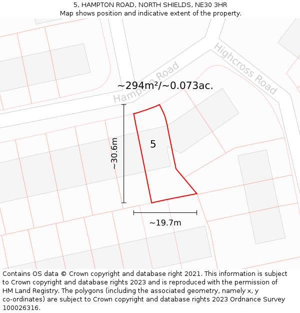 5, HAMPTON ROAD, NORTH SHIELDS, NE30 3HR: Plot and title map