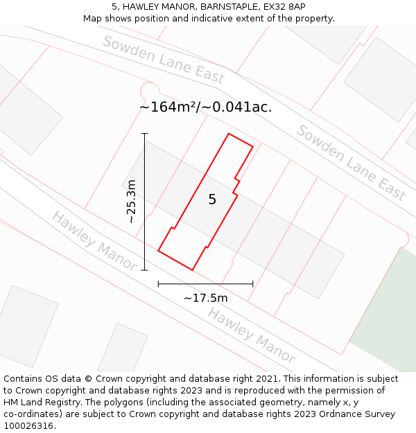 5, HAWLEY MANOR, BARNSTAPLE, EX32 8AP: Plot and title map