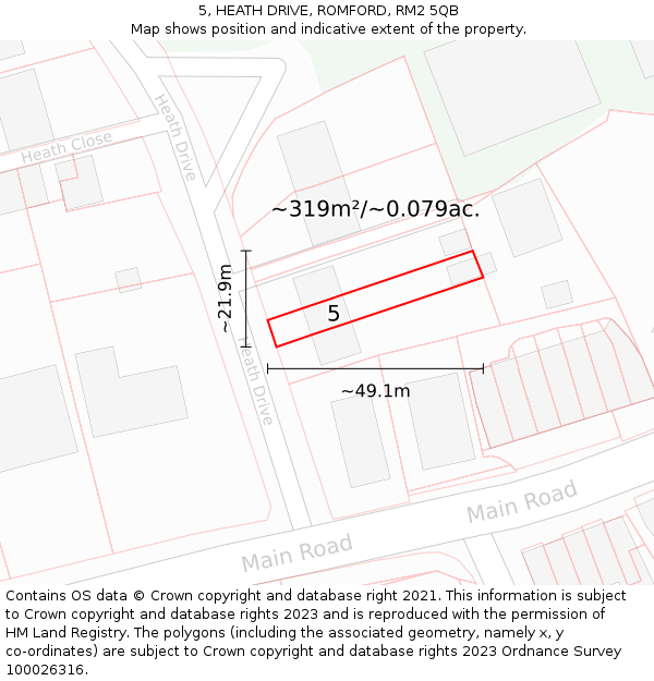 5, HEATH DRIVE, ROMFORD, RM2 5QB: Plot and title map