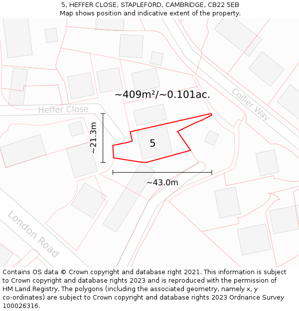 5, HEFFER CLOSE, STAPLEFORD, CAMBRIDGE, CB22 5EB: Plot and title map