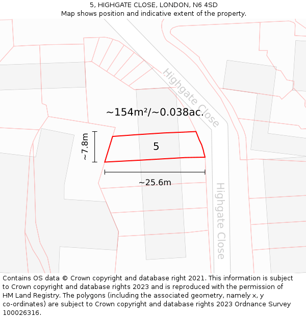 5, HIGHGATE CLOSE, LONDON, N6 4SD: Plot and title map