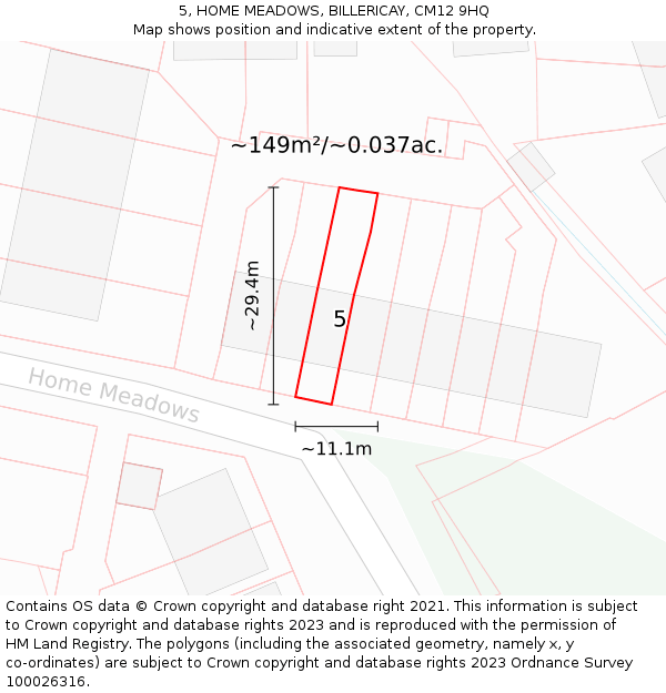 5, HOME MEADOWS, BILLERICAY, CM12 9HQ: Plot and title map