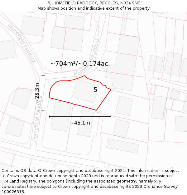5, HOMEFIELD PADDOCK, BECCLES, NR34 9NE: Plot and title map