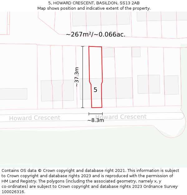 5, HOWARD CRESCENT, BASILDON, SS13 2AB: Plot and title map
