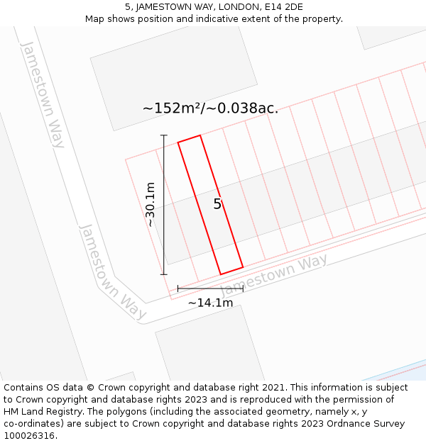 5, JAMESTOWN WAY, LONDON, E14 2DE: Plot and title map