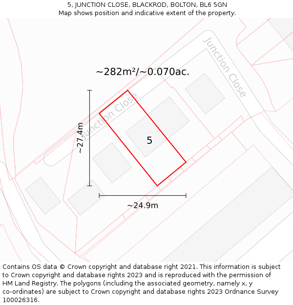 5, JUNCTION CLOSE, BLACKROD, BOLTON, BL6 5GN: Plot and title map