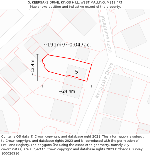 5, KEEPSAKE DRIVE, KINGS HILL, WEST MALLING, ME19 4RT: Plot and title map