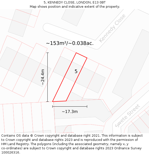 5, KENNEDY CLOSE, LONDON, E13 0BT: Plot and title map