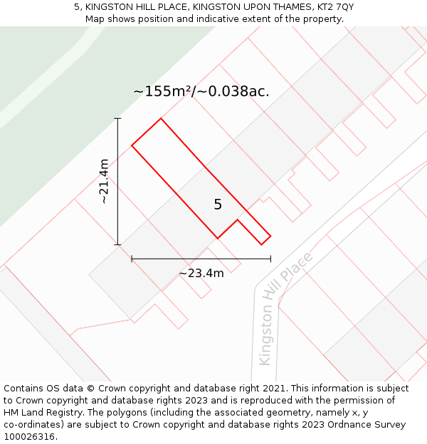 5, KINGSTON HILL PLACE, KINGSTON UPON THAMES, KT2 7QY: Plot and title map