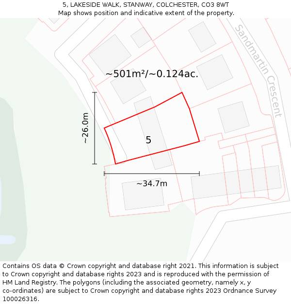 5, LAKESIDE WALK, STANWAY, COLCHESTER, CO3 8WT: Plot and title map
