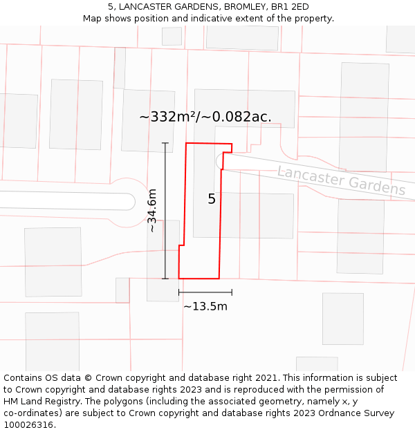 5, LANCASTER GARDENS, BROMLEY, BR1 2ED: Plot and title map