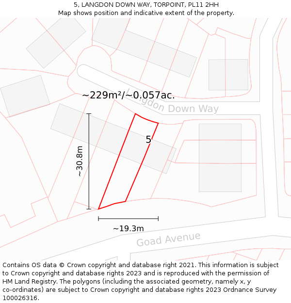 5, LANGDON DOWN WAY, TORPOINT, PL11 2HH: Plot and title map