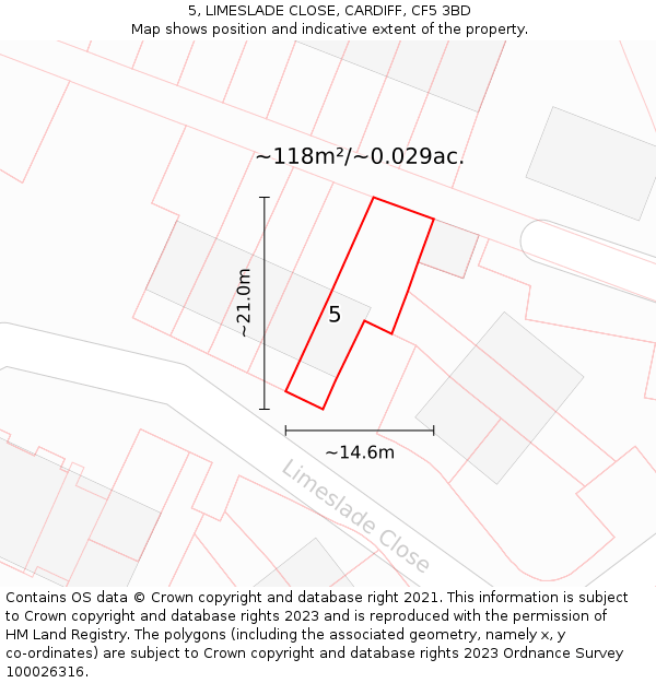 5, LIMESLADE CLOSE, CARDIFF, CF5 3BD: Plot and title map