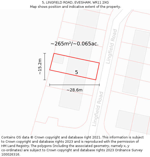 5, LINGFIELD ROAD, EVESHAM, WR11 2XG: Plot and title map