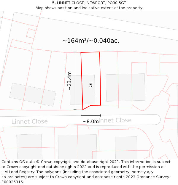 5, LINNET CLOSE, NEWPORT, PO30 5GT: Plot and title map