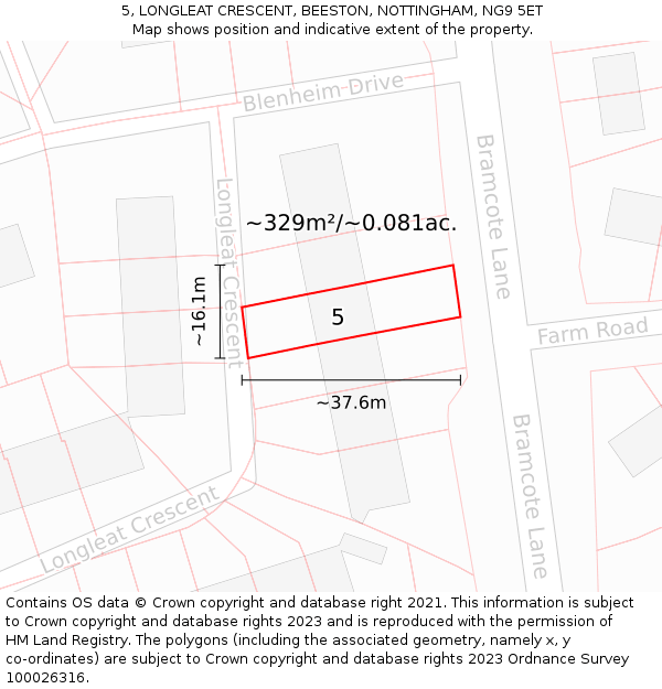 5, LONGLEAT CRESCENT, BEESTON, NOTTINGHAM, NG9 5ET: Plot and title map