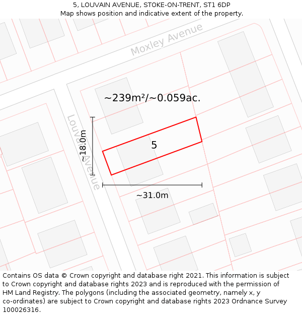 5, LOUVAIN AVENUE, STOKE-ON-TRENT, ST1 6DP: Plot and title map