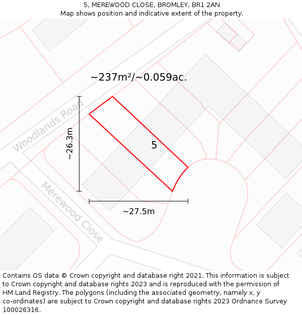 5, MEREWOOD CLOSE, BROMLEY, BR1 2AN: Plot and title map